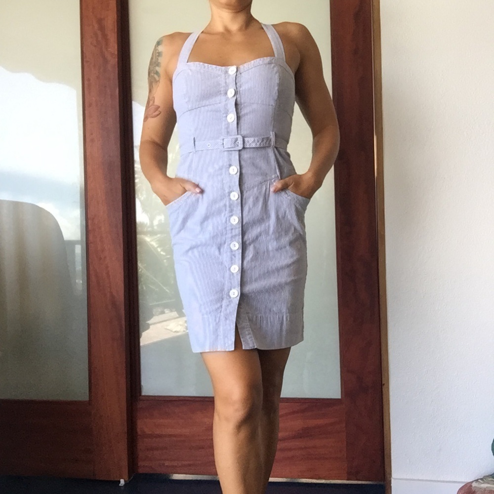 Guess pin stripe button up dress